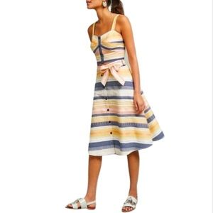 ANTHROPOLOGIE Hutch summer Stripe Buttons Tie Waist A-Line Skirt 6 or 8